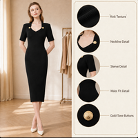 Robe midi en maille à manches courtes pour femme, collection été 2025 – Élégante, couleur unie, boutonnée, col en V, coupe ajustée, extensible, idéale pour le travail ou les soirées décontractées