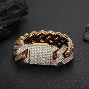 Pulsera de Zirconia Estilo Hip Hop, Cadena Cubana de Rombos de 25mm con Cierre Abatible de Tres Filas, Tanjing - Product Image 2