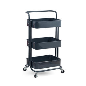 Carrito para Computadora Gris <span class=keywords><strong>de</strong></span> Tres Niveles, Carrito Utilitario con Estantes <span class=keywords><strong>de</strong></span> Almacenamiento, Cestas <span class=keywords><strong>de</strong></span> Plástico, Marco <span class=keywords><strong>de</strong></span> Metal, para Sala <span class=keywords><strong>de</strong></span> Estar - Product Image 5