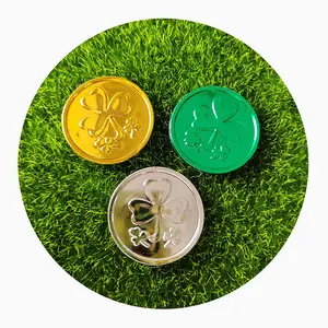 100pcs Dia de São Patrício Lucky Shamrock Coin Plastic Clover Gold Coin Irish Festival Decor para Festa E Jogo Uso