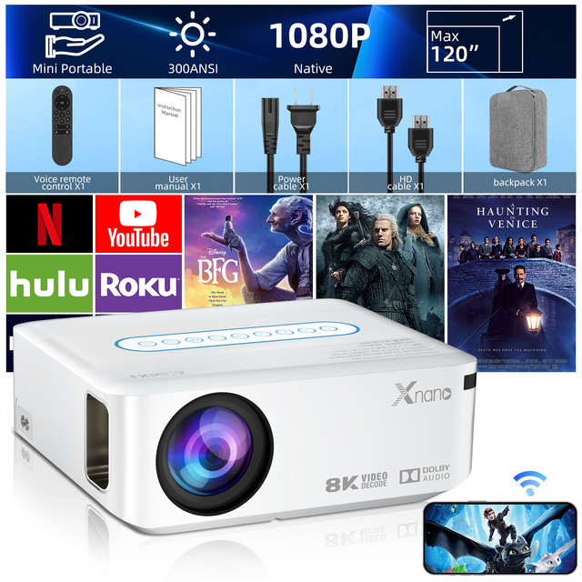 X1 LED Projector Home Use 8K Ultra HD Portable Dual-Band WiFi Android 9 Home Theater 400 Lumens HIFI Stereo