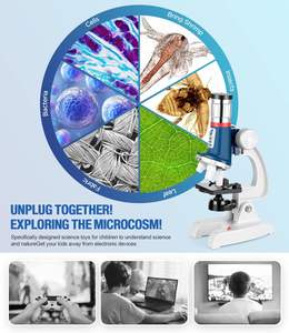 Kit de microscope pour enfants de 58 pièces, grossissement 100X-1200X, corps en métal, lumière LED, boîte de transport, jouet d'expérimentation scientifique, âges 5-12 ans - Product Image 3