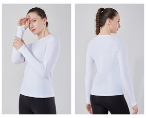 Magliette sportive traspiranti a maniche lunghe da donna elasticizzate da corsa ad asciugatura rapida magliette Casual da Yoga con Logo personalizzato T-Shirt - Product Image 4