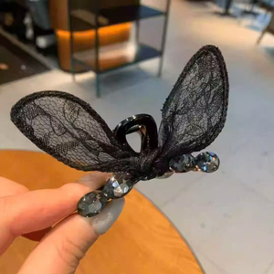 Nouvelle Pince à Cheveux Élégante Noire en Dentelle avec Strass et Nœud Papillon, Design de Niche Luxe Léger, Accessoire de Mode pour Femme - Product Image 5