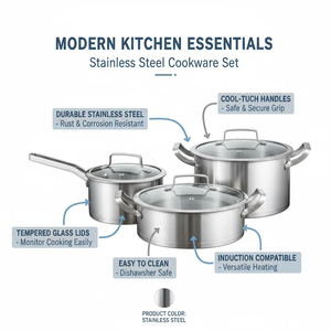 Bán buôn 3 cái đồ nấu nướng chậu và chảo, Chất lượng cao thép không gỉ đồ nấu nướng chậu và chảo, thép không gỉ chậu có nắp đậy - Product Image 6