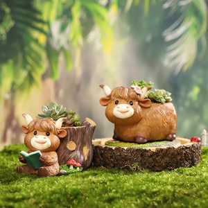 กระถางต้นไม้เรซิ่นรูปลูกวัวยักษ์ ดีไซน์การ์ตูนสัตว์ สำหรับปลูกไม้อวบน้ำและดอกไม้ ตกแต่งโต๊ะทำงาน บ้าน และสำนักงาน - Product Image 1