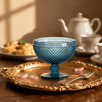 Verres à dessert sans pied en forme de petit diamant, transparents, épais, durables, classiques, vintage, soufflés à la main, sans plomb, 300 ml
