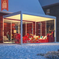Pergola en aluminium imperméable avec auvent rétractable, éclairage LED, toit à lamelles personnalisé, pour restaurant, balcon