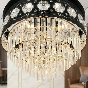 <b>LED</b> <b>Ceiling</b> Fan with Retractable Blades <b>Crystal</b> Chandelier <b>Light</b> Remote Control Silent Motor Modern Home Decor - Product Image 2