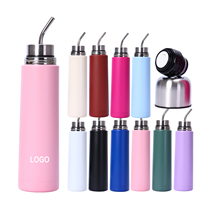 Bouteille d'eau multifonctionnelle 3-en-1 Beauchy sans BPA pour Yerba Maté, 500 ml, isotherme à double paroi avec filtre à thé et paille
