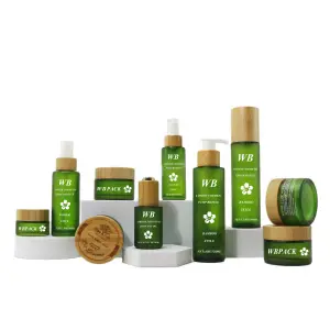 Flaconi per pompa per lozione spray cosmetica in vetro di bambù con olio essenziale verde smerigliato per la cura della pelle e confezione per vasetto di crema BJ-235Q
