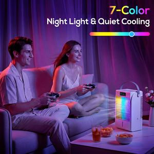 Ventilador Enfriador Portátil Blanco 4 en 1, 4 Velocidades de Viento, 2 Modos de Nebulización, Luz LED RGB de 7 Colores, Alimentación por CC para Uso en el Hogar o Garaje - Product Image 5