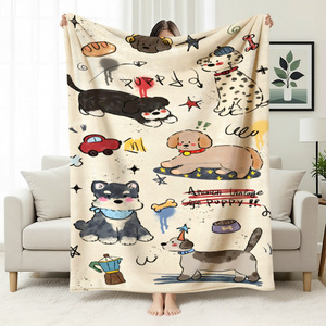 Couverture en flanelle à motif de chiens de dessin animé mignons, couverture de sieste super douce, lavable en machine pour lit, canapé, fauteuil, impression personnalisée OEM ODM - Product Image 2