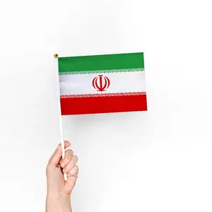 Vendita calda IRAN elezioni presidenziali Mini bandiera a mano personalizzata 14*21cm bandiera Iran rosso bianco verde iraniano sventolando le bandiere dell'iran
