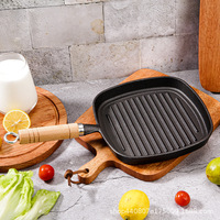 Poêle à frire en fonte pré-assaisonnée, artisanale, plate, pour steak, poisson, cuisson à induction, usage domestique