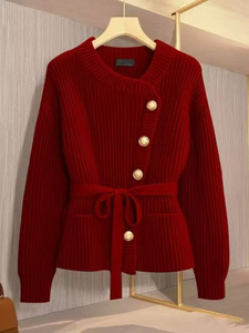 Cárdigan de Punto Asimétrico para Mujer, de Color Sólido, con Cinturón y Diseño de un Solo Botón, Suéter a la Moda - Product Image 5