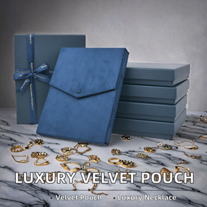 Luxury Navy Blue Jewelry <b>Storage</b> Packaging Set Suede Snap Button Pouch Hard Gift Box With Ribbon for <b>Jewellery</b> Gift Wrapping - Product Image 2
