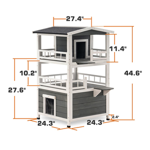 Abri pour <span class=keywords><strong>chat</strong></span> en bois massif imperméable pour l'extérieur et l'intérieur, respirant, <span class=keywords><strong>appartement</strong></span> à 3 étages, grande tour pour <span class=keywords><strong>chat</strong></span> avec balcon et porte d'évacuation - Product Image 2