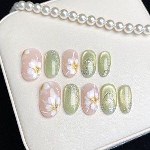 <span class=keywords><strong>Ongles</strong></span> à motifs d'amandes faits à la main, <span class=keywords><strong>ongles</strong></span> colorés en forme de haricots avec colle, paillettes en relief tridimensionnelles pour les doigts - Product Image 5