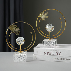 Creative Iron Art Crystal Ball Ornament Gold Leaf Design Home Decoration Desk Decor Nordic Style - Product Image 5