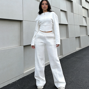 Tuta Sportiva in Cotone Terry Francese di Alta Qualità Personalizzata, Set Casual alla <span class=keywords><strong>Moda</strong></span> con <span class=keywords><strong>Felpa</strong></span> Corta con Zip e Collo Tondo per <span class=keywords><strong>Donna</strong></span> - Product Image 5