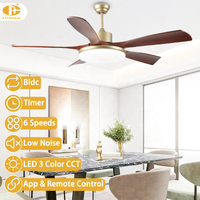 Ventilateur de plafond à pales larges en placage de noyer avec contrôle de minuterie, moteur DC, pour salon, villa et projets commerciaux