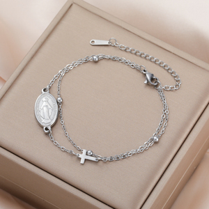 Pulseras con colgante de Cruz de La Virgen Marí<span class=keywords><strong>a</strong></span>, pulseras de cadena de cuentas de acero inoxidable para mujer, amuleto religioso, regalos de joyerí<span class=keywords><strong>a</strong></span> - Product Image 2