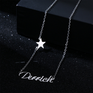 Collana <span class=keywords><strong>con</strong></span> <span class=keywords><strong>Nome</strong></span> Personalizzato a Stella in Acciaio Inossidabile, Gioielli Artigianali su Misura, Ciondolo <span class=keywords><strong>con</strong></span> Targhetta per Donna e Uomo, Regali di Natale - Product Image 3