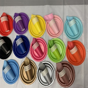 Platos y Vasos de Papel de Color Liso, Vajilla Desechable, Artículos para Fiestas de Cumpleaños - Product Image 3