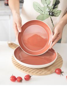 Platos de Cerámica Nórdicos de 9 Pulgadas, con Esmalte Brillante de Colores Mezclados, Platos Occidentales para Bistec y Ensalada, para Uso Doméstico - Product Image 4