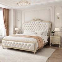 Ensemble de meubles de chambre à coucher de style européen, lit double avec dossier design, haut de gamme, France, lit king size