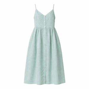 Abito Casual <span class=keywords><strong>in</strong></span> Puro Lino su Misura per Signore <span class=keywords><strong>in</strong></span> Verde Chiaro con Strisce e Collo all'Americana Abito Casual ed Elegante per Signore - Product Image 2