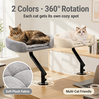 Lit de bureau pour chat en bois, rotatif à 360°, réglable, amovible et lavable, avec rembourrage en mousse de polyuréthane