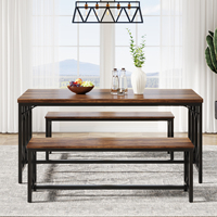 Ensemble de table de bar en bois moderne industriel 3 pièces, salle à manger et cuisine, table de petit-déjeuner avec 2 bancs, meubles de maison