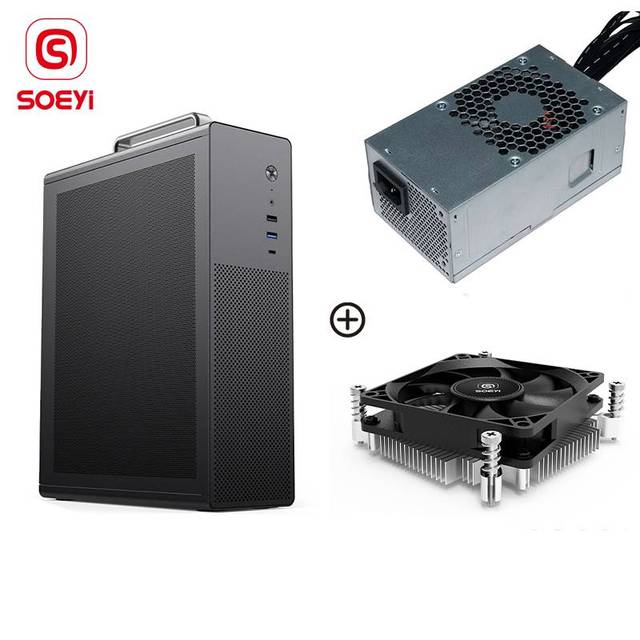 Soeyi Custom logo Slim Matx Itx Small Computer Tower Pc Cabinet Mid Tower Micro Atx Pc case with Tfx Power Supply and Cpu Cooler