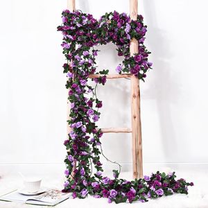 Guirnaldas de Rosas Artificiales de 45 Cabezas, Flores de Seda Doble Color Púrpura, Decoración para Bodas, 100cm-200cm de Altura, Simulación Realista - Product Image 4