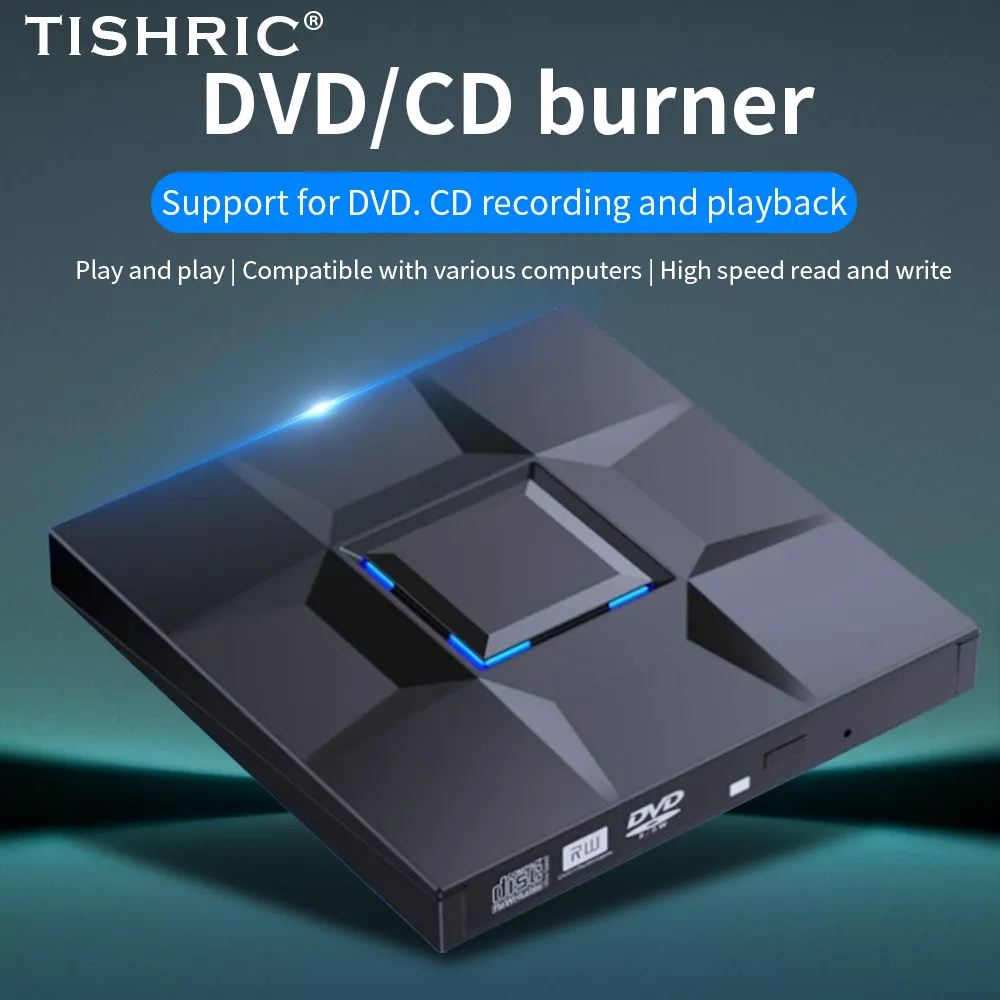 TISHRIC USB 3.0 Tipo C CD DVD Drive RW Queimador de unidade óptica externa para laptop PC Queimador Portatil