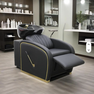 Sillón de Lavado de Cabello de Cuero Negro con Lavabo de Cerámica para Salones de Belleza y SPA, Suministrado por Fábrica de Muebles Modernos y Sencillos para Salón - Product Image 4