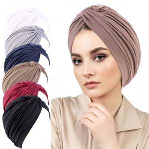 Turbante de poliéster más vendido, gorro de quimio de Color liso, cuidado del cabello, diademas elásticas de estilo plisado - Product Image 1