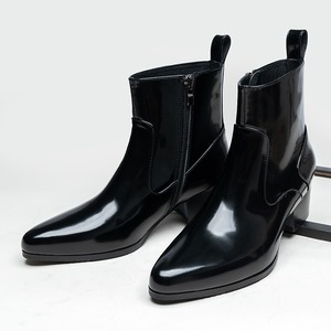 Botas de cuero negras con punta en pico, de cuero genuino, con cremallera, botas cortas de caña alta para hombre, novedad 2026 - Product Image 1