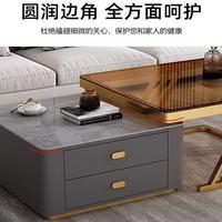 Mesa de Centro de Lujo Ligero, Moderna y Sencilla para Sala de Estar, Nueva Mesa de Centro Cuadrada de Vidrio con Losa de Roca para Apartamentos Pequeños