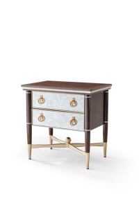 American Light Luxury <strong>Mirrored</strong> <strong>Nightstand</strong> with 2 Drawers Gold Inlay Solid Wood Bedside Table - Product Image 2