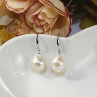 Boucles d'oreilles en forme de goutte d'eau, edison, blanc, baroque, grande taille, argent 925, eau douce naturelle, perles authentiques, 11-12mm