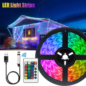 5050 RGB <span class=keywords><strong>LED</strong></span> Strip ánh sáng <span class=keywords><strong>5V</strong></span> TV nền trang trí ánh sáng dây 24 phím điều khiển từ xa IP20 Nhôm 1M 2m 3M 5m tùy chọn - Product Image 3
