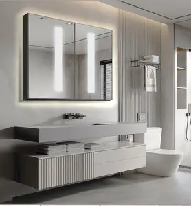 Kabinet ruangan aluminium tebal kombinasi kabinet kamar mandi cermin pintar dengan lampu