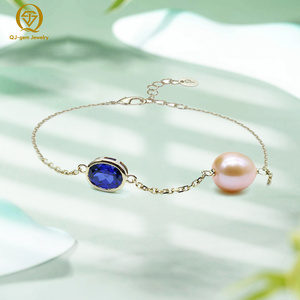 Latest Design 18k <b>Solid</b> <b>Gold</b> Diamond Lab Grown Sapphire Pink Pearl Bracelet <b>Bangle</b> for Women Girls Party Wedding Engagement Gift - Product Image 4