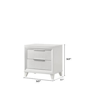 White Textured Finish 2-<b>Drawer</b> Nightstand Wooden Bedroom <b>Storage</b> Furniture - Product Image 5