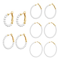 Boucles d'oreilles créoles élégantes en acier inoxydable, imitation perle, plaqué or 18 carats, bijoux pour femmes, modèle Spring Creek Water EH-627