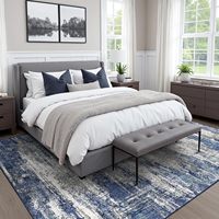 Tapis d'intérieur modernes abstraits lavables 8x10 antidérapants doux pour salon grande taille chambre à coucher décoration intérieure bleu marine/gris