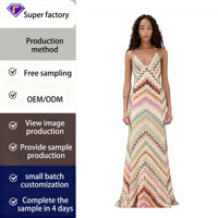Robe maxi bohème personnalisée pour femmes : Robe de plage dos nu à imprimé chevron été 2025 (OEM/ODM)